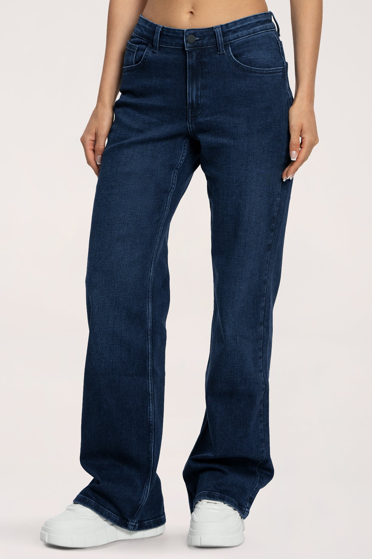 Alacsony derekú long, bő szárú farmer navy blue