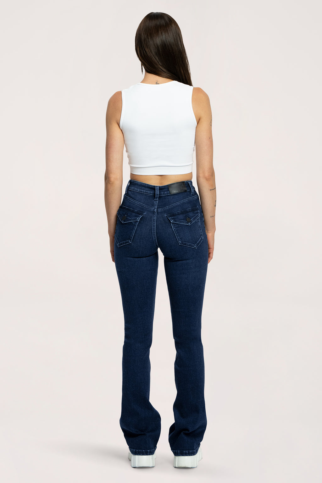 Push‑up hatású bő szárú farmer navy blue