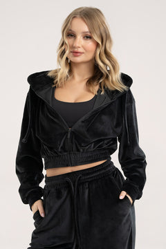Velour cipzáras pulóver black