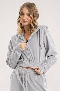 Velour cipzáras pulóver light grey