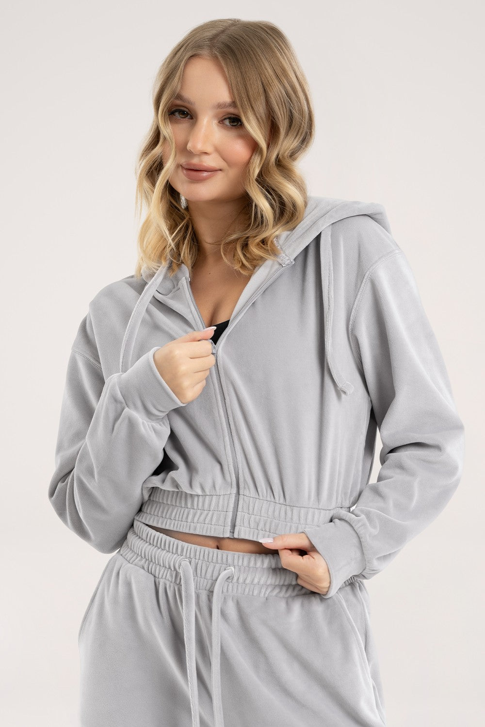 Bluza rozpinana velour light grey