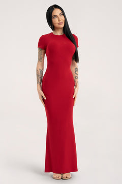 Flexi maxi ruha rövid ujjal red