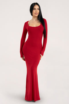 Flexi maxi ruha hosszú ujjal red