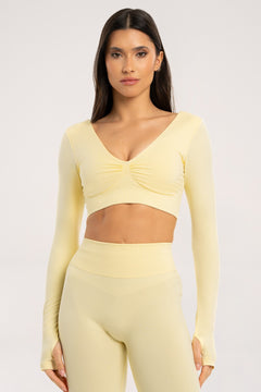 Nyitott hátú hosszú ujjú top butter yellow