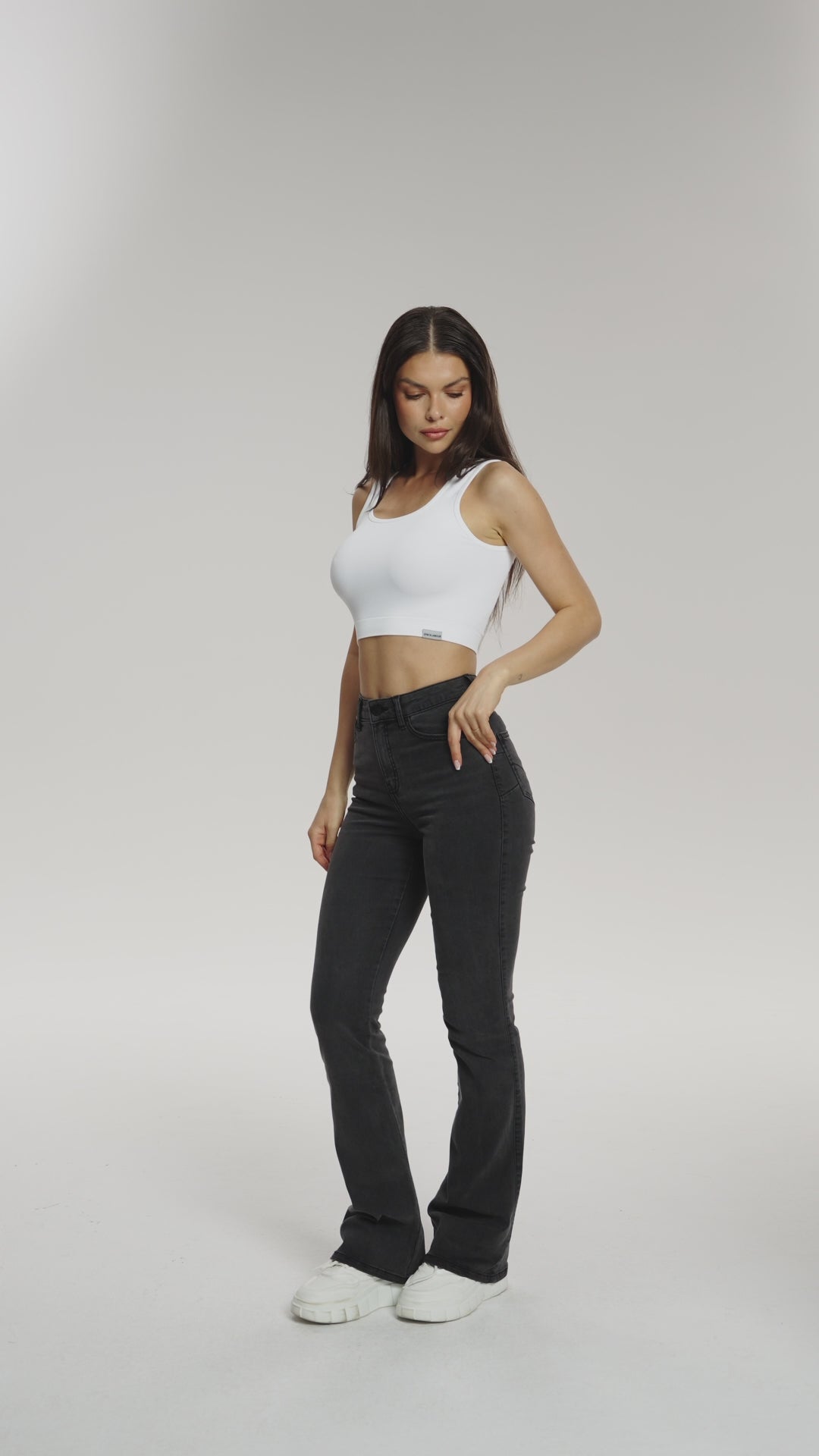 Jeansy long dzwony perfect slim black