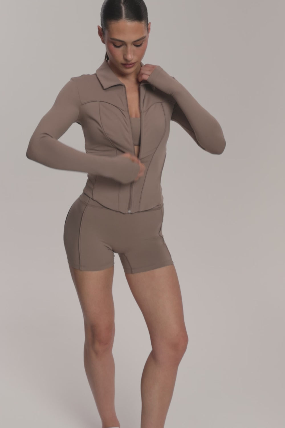 Pilates Era cipzáras pulóver warm beige