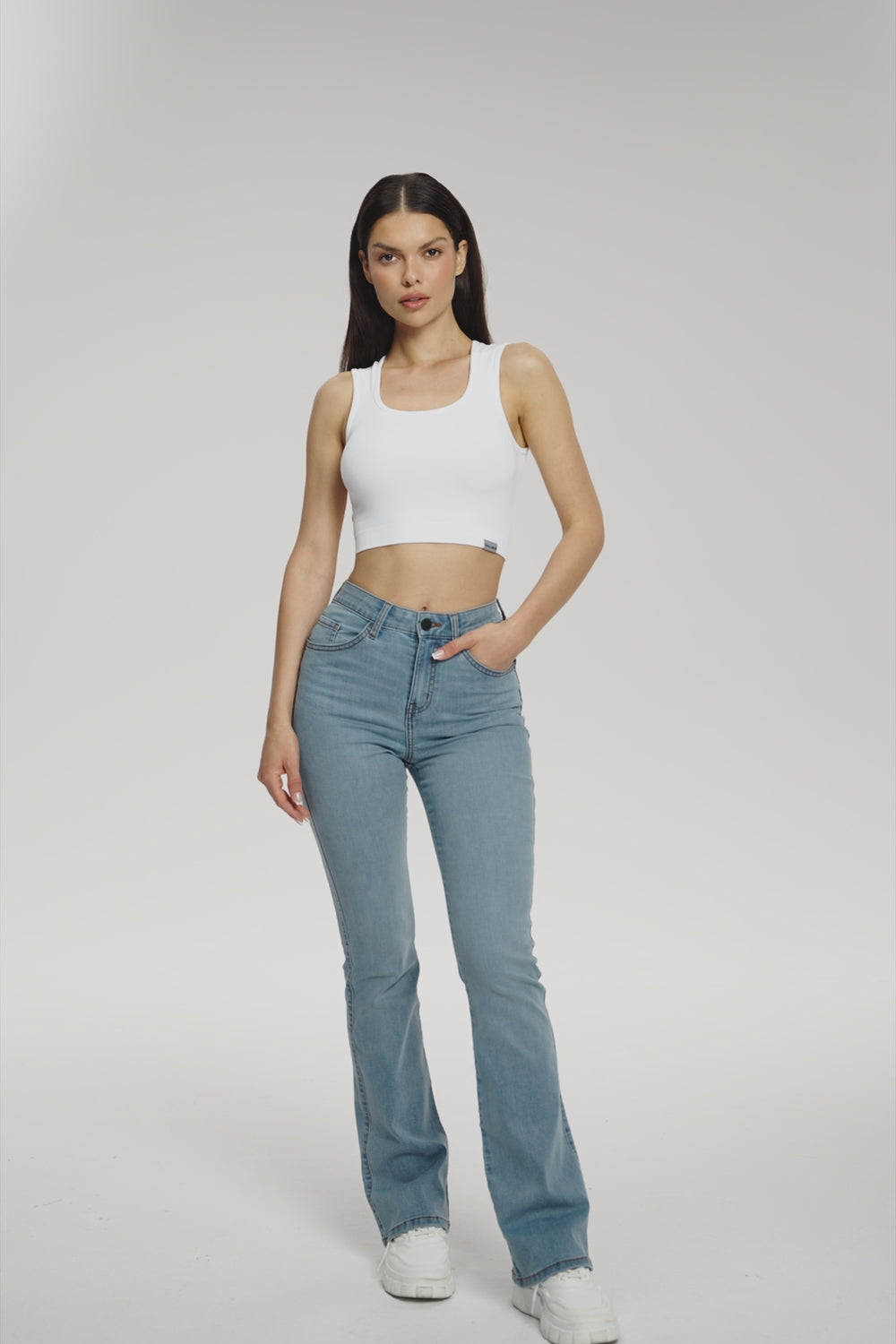Perfect slim bő szárú long farmer light blue
